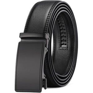 Mens Leather Ratchet Belt Adjustable Slide Buckle Trim Fit Dress Casual
